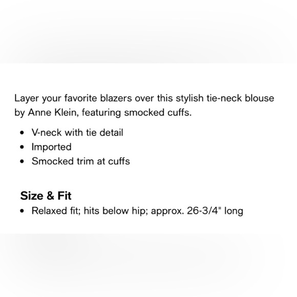 ✨Anne Klein Smocked-Cuff Tie-Neck Blouse✨ NWT - Picture 15 of 15